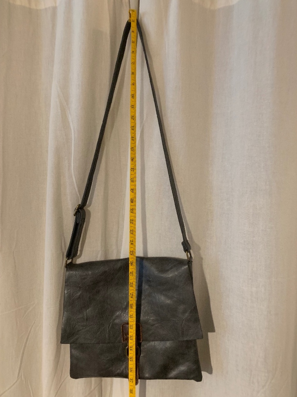 Paolo Bags Gray Foldover Messenger Crossbody Vegan Leather Adjustable Strap - Picture 2 of 11